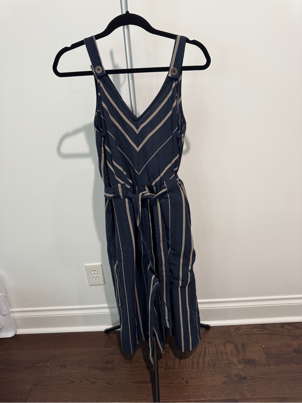 Universal Thread Navy and Cream Striped Wide-Leg Jumpsuit